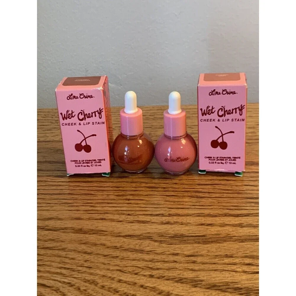 (2) Lime Crime Wet Cherry Cheek Lip Stain CHERRY TART CHERRY PUDDING New/NIB SET